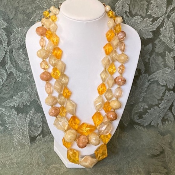 1960's Three Strand Bead Necklace - Picture 1 of 7